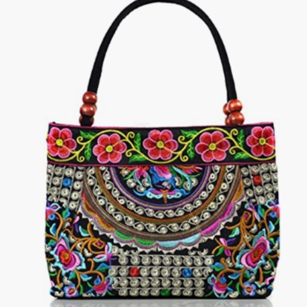 Womens Embroidery Handbag Boho Ethnic Handbag Tote Purse